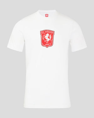 White FC Twente Logo Men's Core T Shirt featuring the red crest on the front