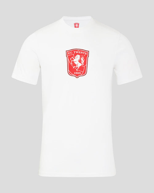 White FC Twente Logo Men's Core T Shirt featuring the red crest on the front