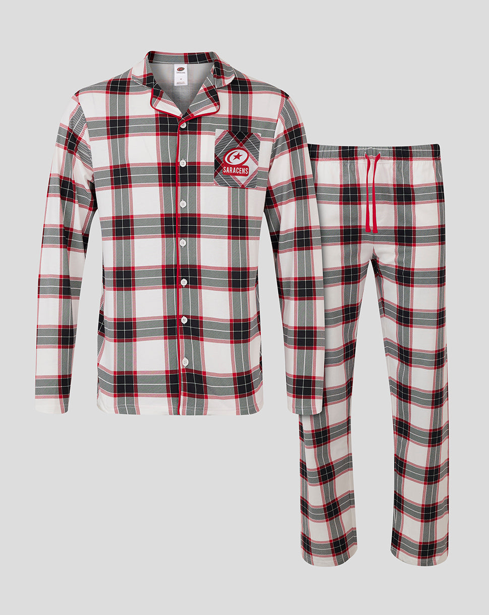 Saracens Men's Long PJ Set - White/Red