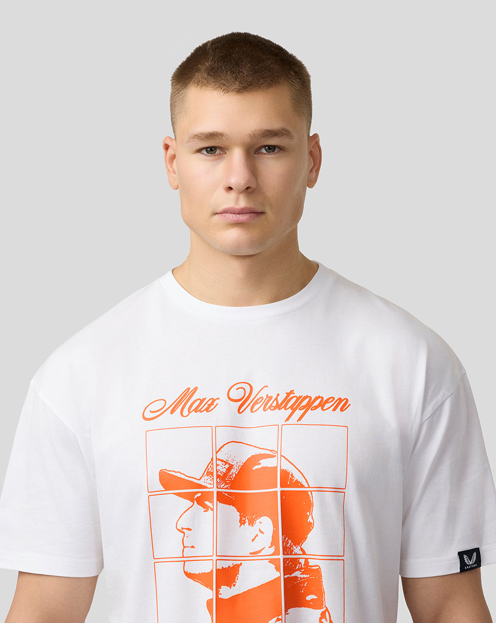 Oracle Red Bull Racing Unisex Max Verstappen Puzzle T-Shirt - Brilliant White - Brilliant White
