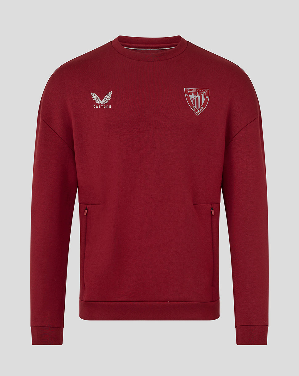 Red Athletic Club travel sweatshirt with Castore logo on left chest and club crest on right chest