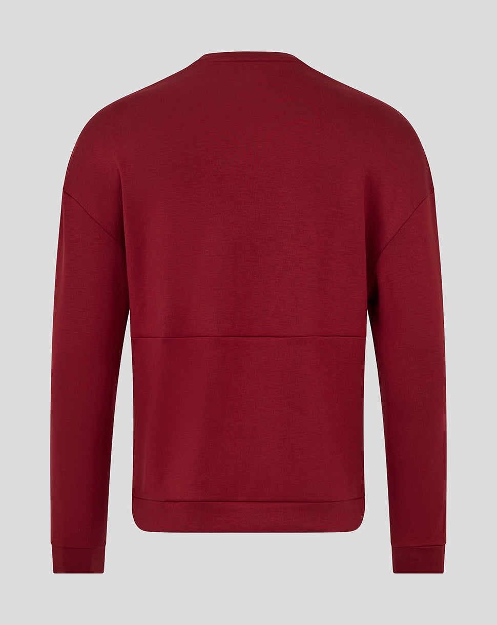 Back view of deep red Athletic Club crew sweatshirt with minimal design