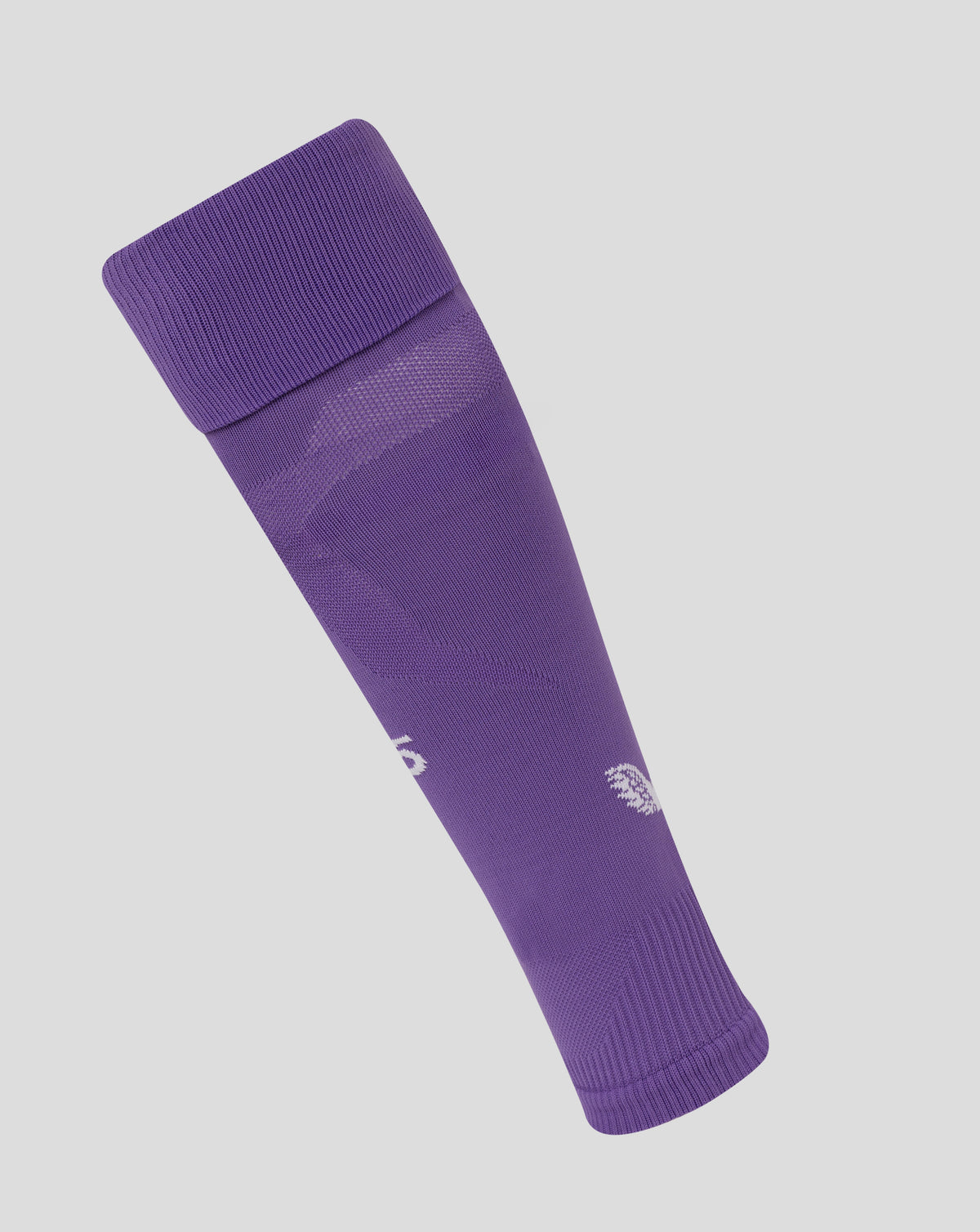 Close up of a purple FC Twente goalkeeper footless sock with a ribbed cuff and cushioned knit.