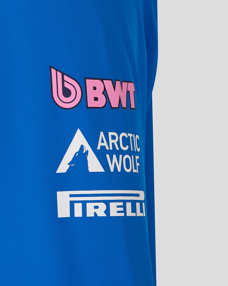 Blue fabric with BWT, Arctic Wolf, and Pirelli logos on a white background