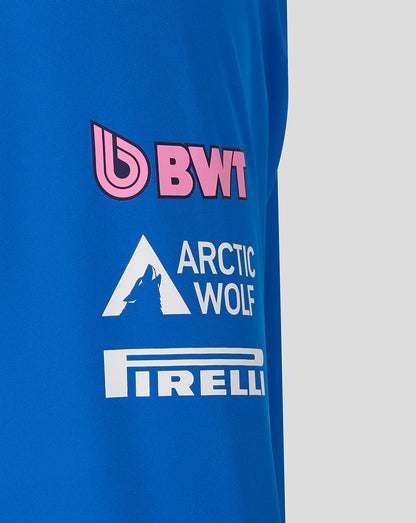 Blue fabric with BWT, Arctic Wolf, and Pirelli logos on a white background