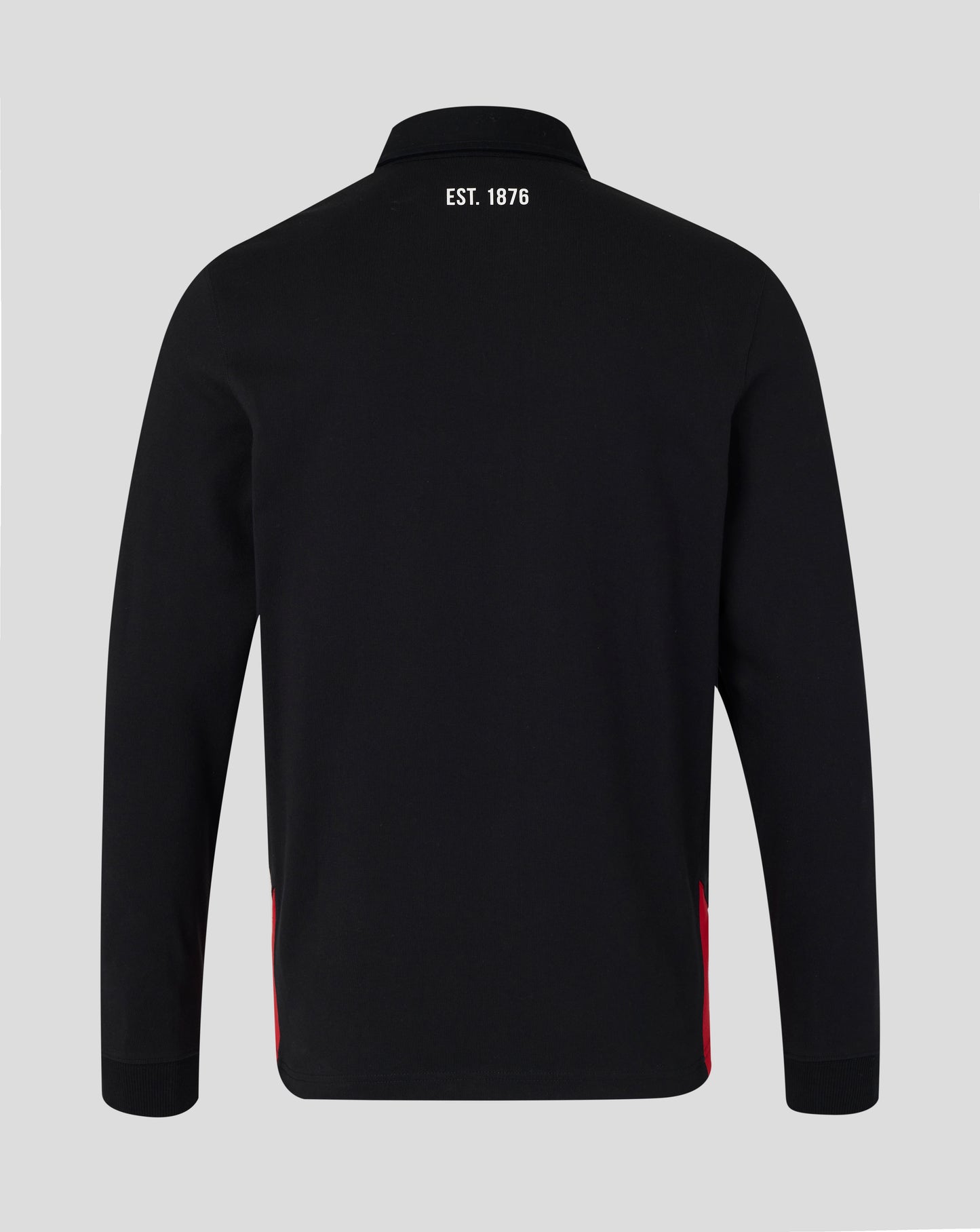Black jacket with red accents on a gray background