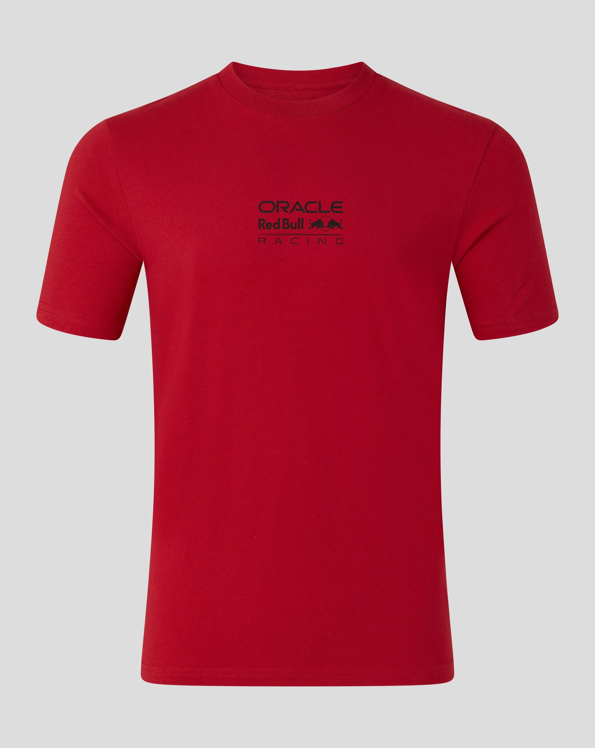 Red t-shirt with a logo on a gray background
