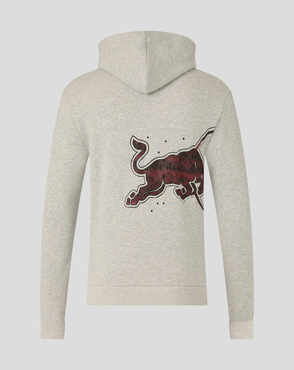 Light gray hoodie with a red and black graphic on the back against a white background