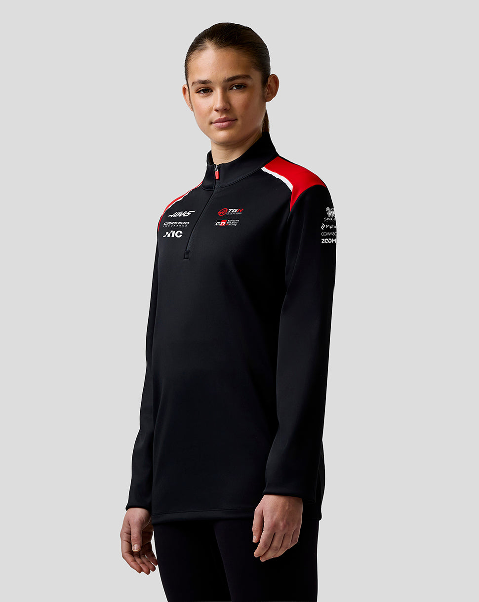 Official Haas Unisex Team Quarter Zip Midlayer - Caviar/Flame Scarlet