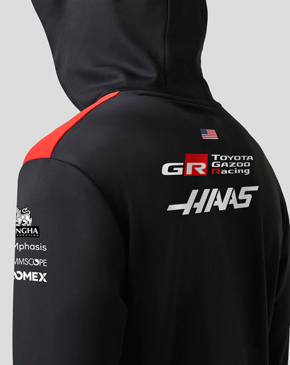 Black hoodie with Toyota Gazoo Racing and Haas branding on a gray background