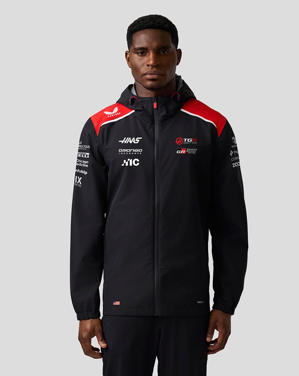 Official Haas Team Unisex Water Resistant Jacket - Caviar/Flame Scarlet