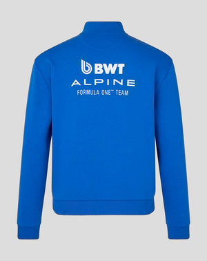 Back view of Unisex Fourth Core Quarter Zip Shirt in lapis blue with large BWT Alpine logo on the back.