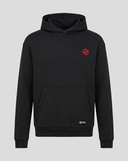 Official Haas Team Unisex Relaxed Fit Monogram Graphic Pullover Hoodie - Black