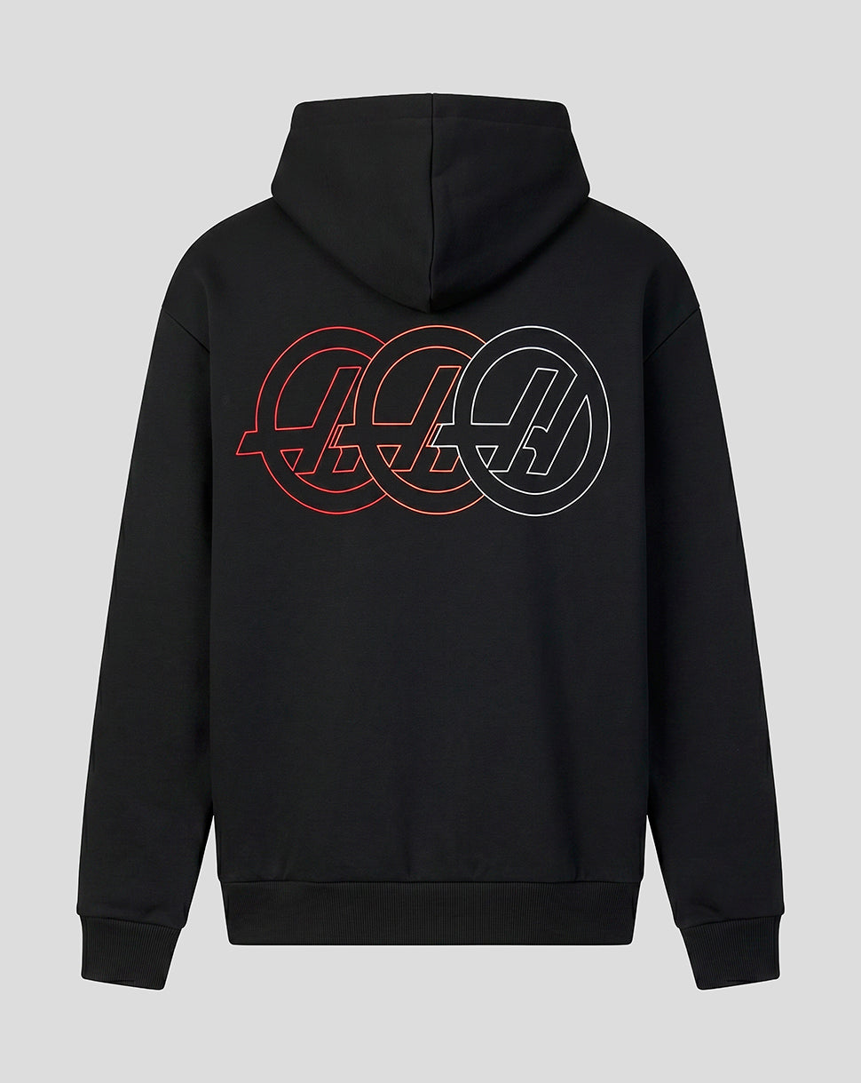 Official Haas Team Unisex Relaxed Fit Monogram Graphic Pullover Hoodie - Black - Black