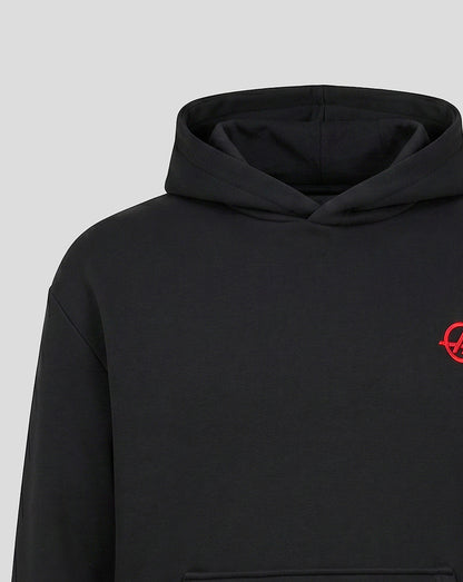 Official Haas Team Unisex Relaxed Fit Monogram Graphic Pullover Hoodie - Black