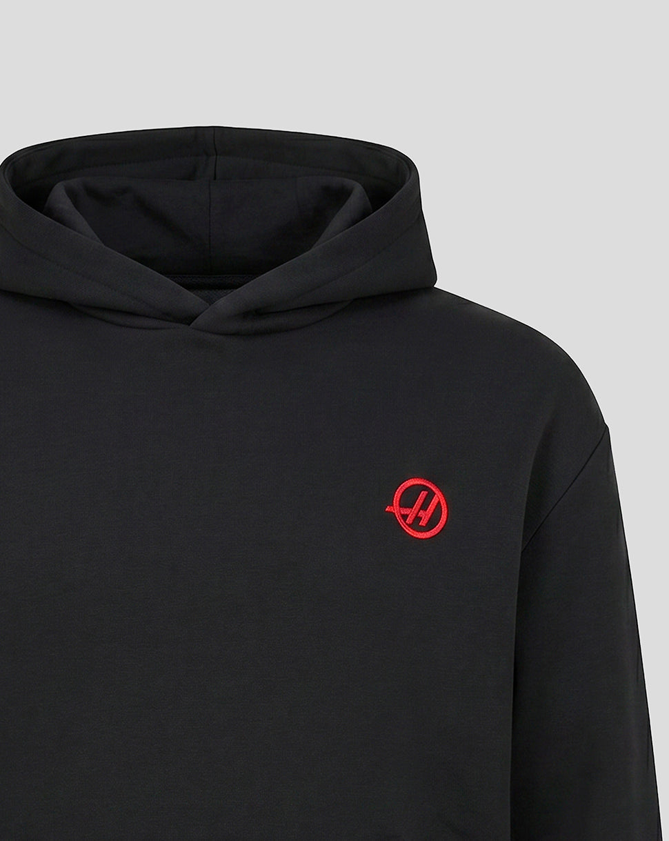 Official Haas Team Unisex Relaxed Fit Monogram Graphic Pullover Hoodie - Black - Black