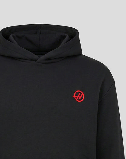 Official Haas Team Unisex Relaxed Fit Monogram Graphic Pullover Hoodie - Black