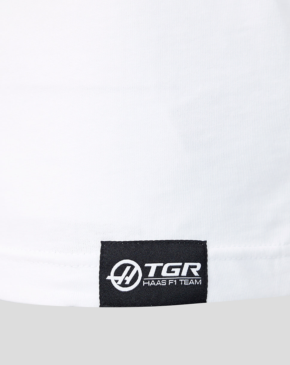 Official Haas Team Unisex Full Logo Front Graphic T-Shirt - White - White