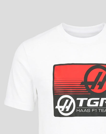 Official Haas Team Unisex Full Logo Front Graphic T-Shirt - White