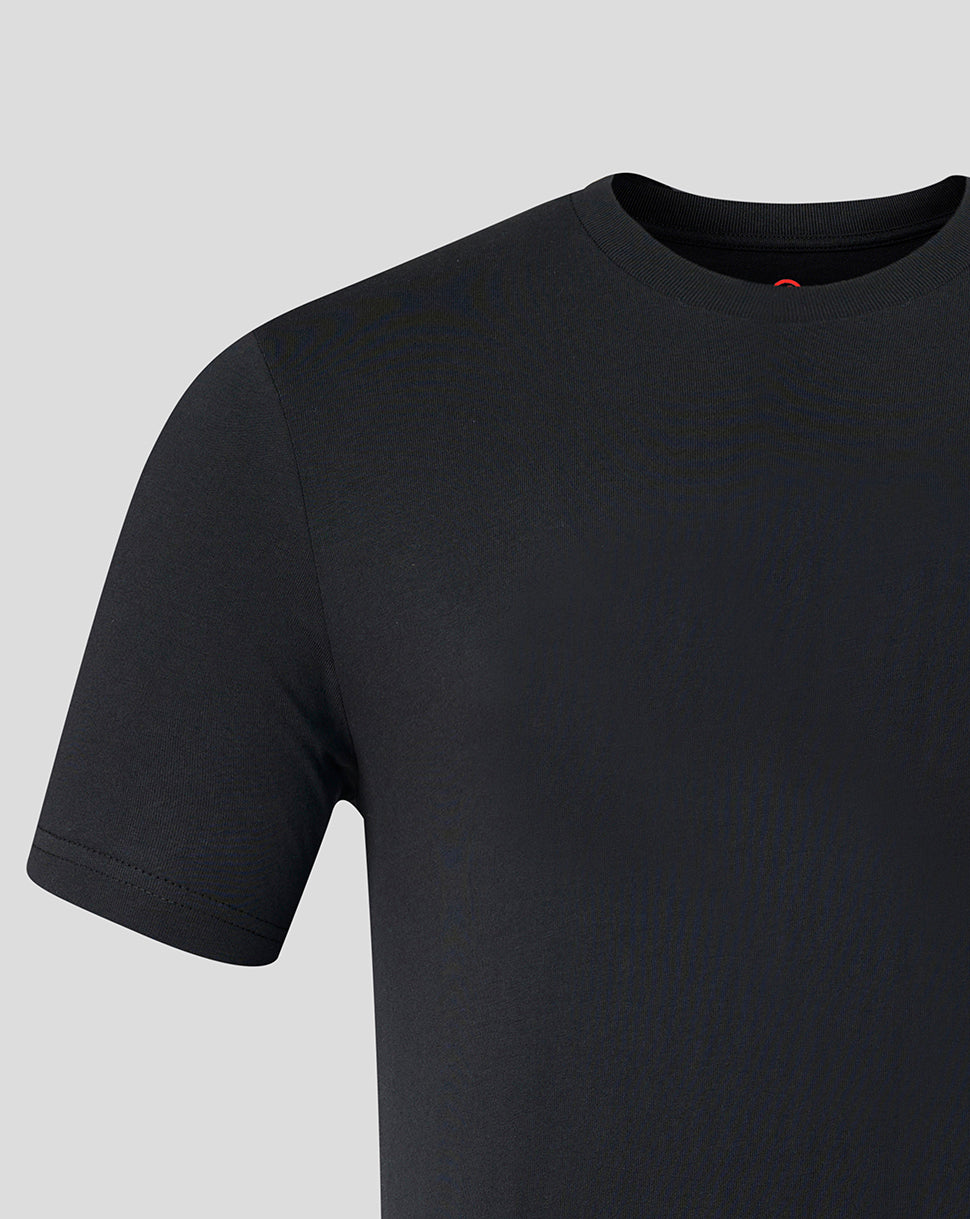 Black t-shirt on a light gray background