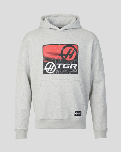 Gray hoodie with TGR Haas F1 Team logo on a light gray background