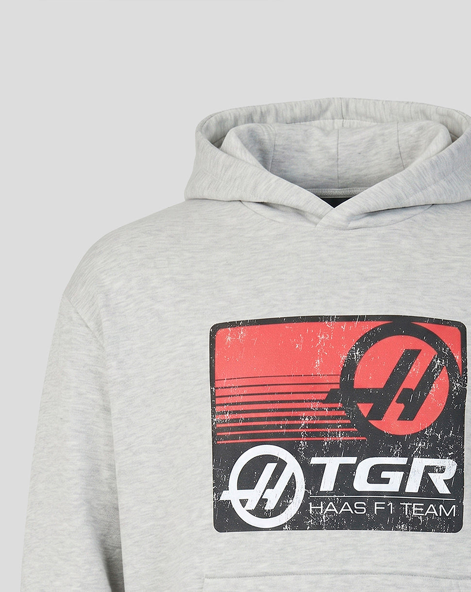 Gray hoodie with TGR Haas F1 Team logo on a light gray background