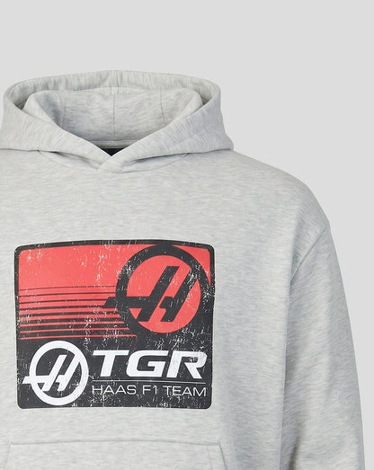 Gray hoodie with TGR Haas F1 Team logo on a light gray background
