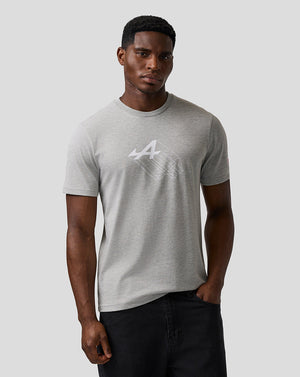 Male model wearing grey Marl Alpine Formula One Team Graphic T-Shirt with chest print.