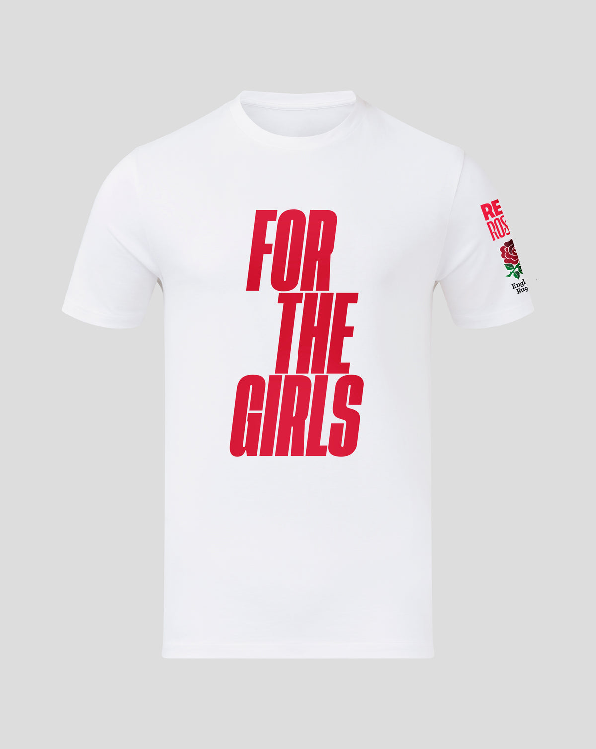 White England Rugby For The Girls T shirt with bold red graphic on front and sleeve emblem