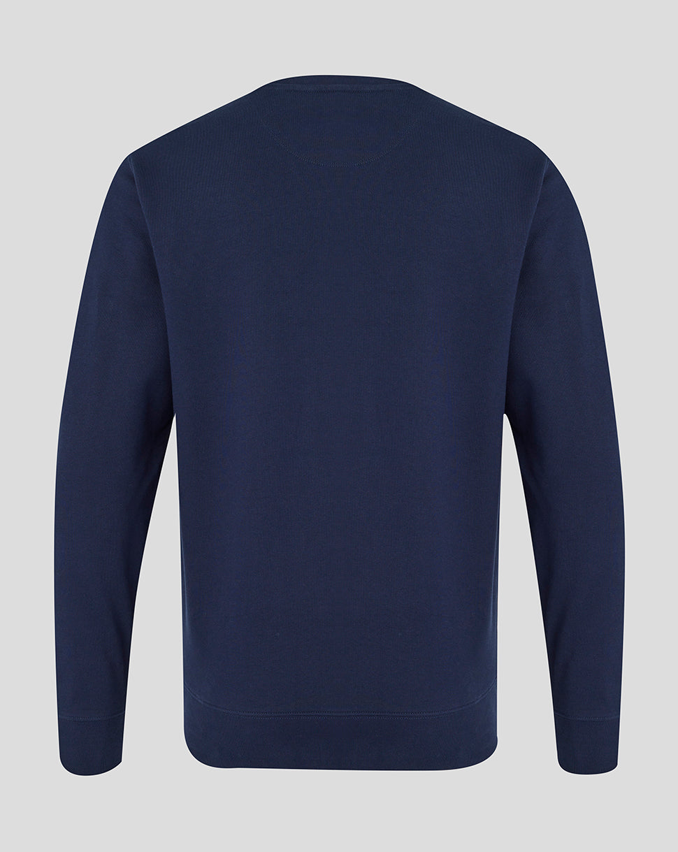 Navy blue sweatshirt on a light gray background