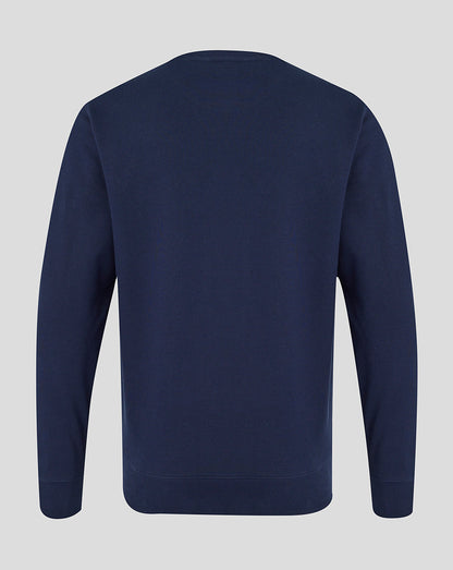 Navy blue sweatshirt on a light gray background