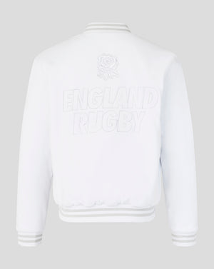 White sweatshirt with 'England Rugby' text on the back against a light gray background