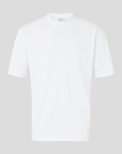 White t-shirt on a light gray background