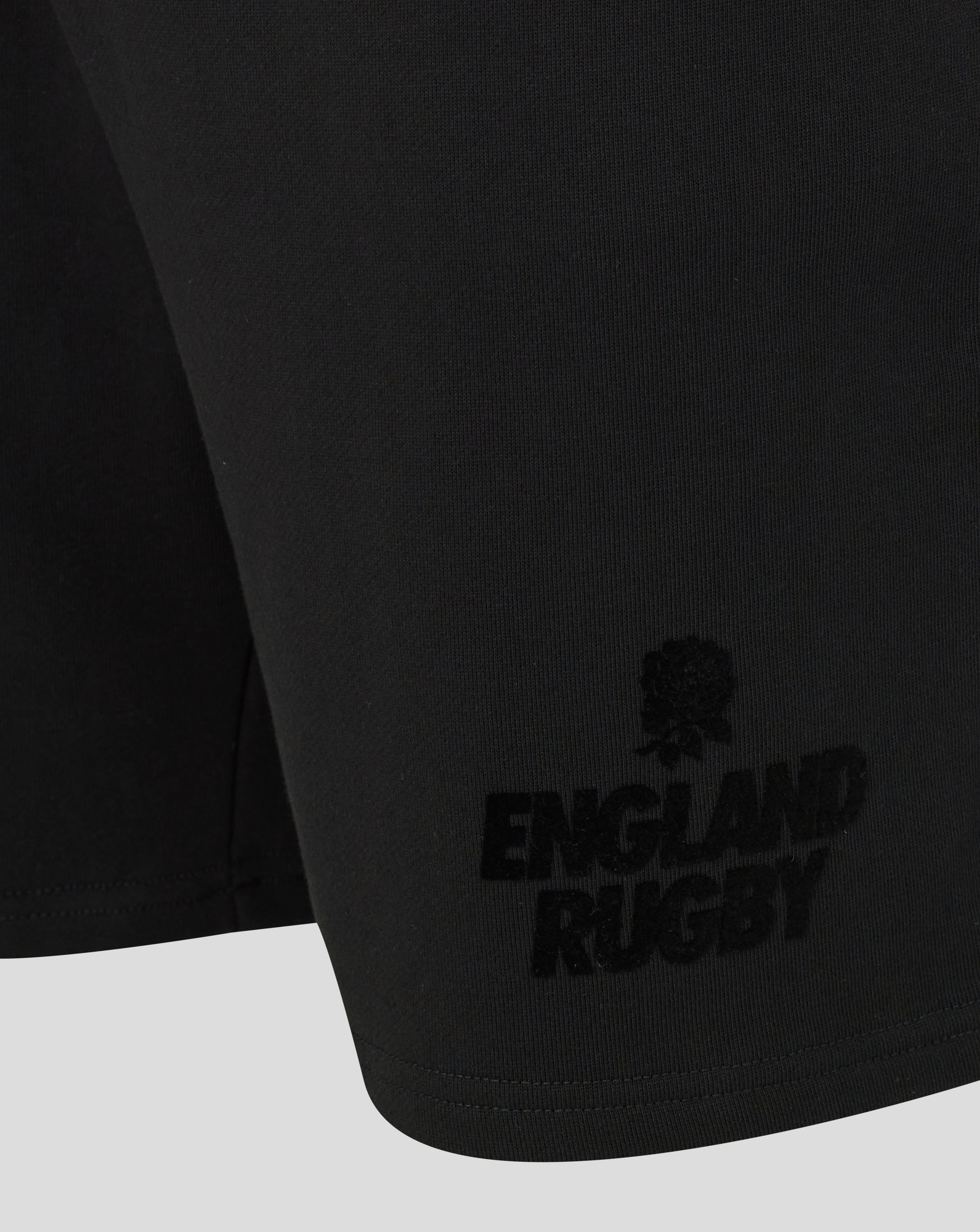 Black shorts with 'England Rugby' logo on a white background