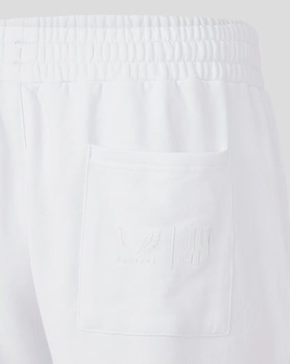 Close-up of a textured white fabric with a pocket on a light gray background