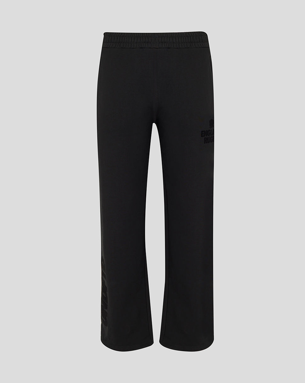 Black pants with a logo on a light gray background