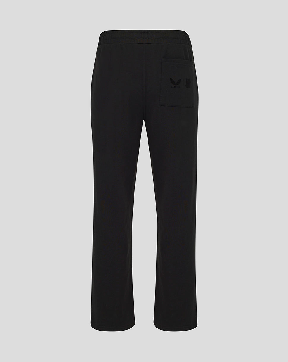 Black pants on a light gray background