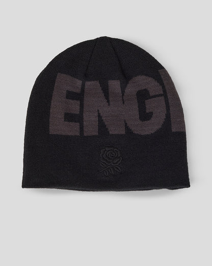 Black beanie with 'ENGLAND' text on a light gray background