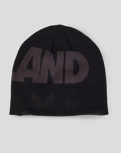 Black beanie with 'ENGLAND' printed on it against a light gray background
