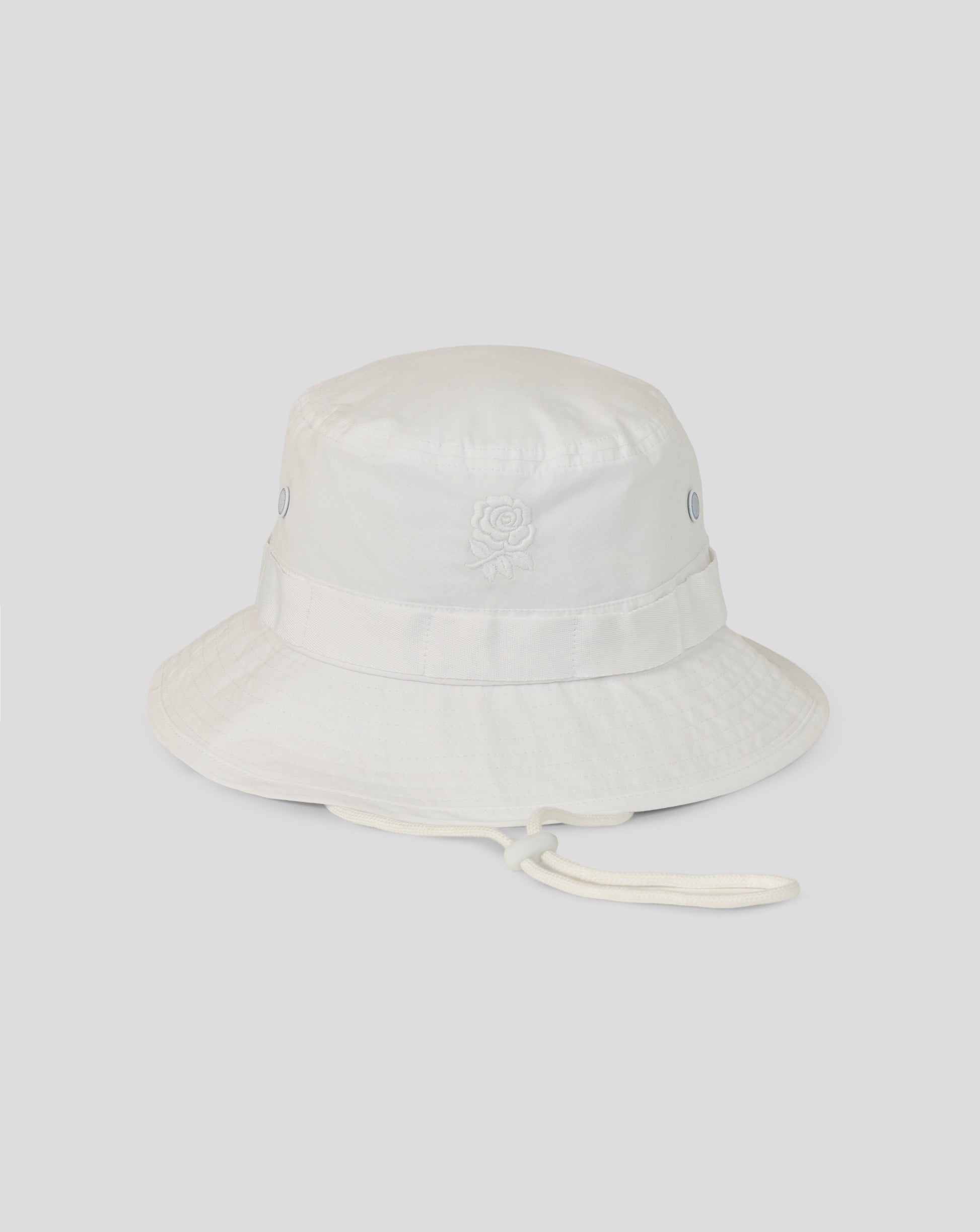 White bucket hat on a light gray background