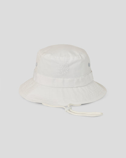 White bucket hat on a light gray background