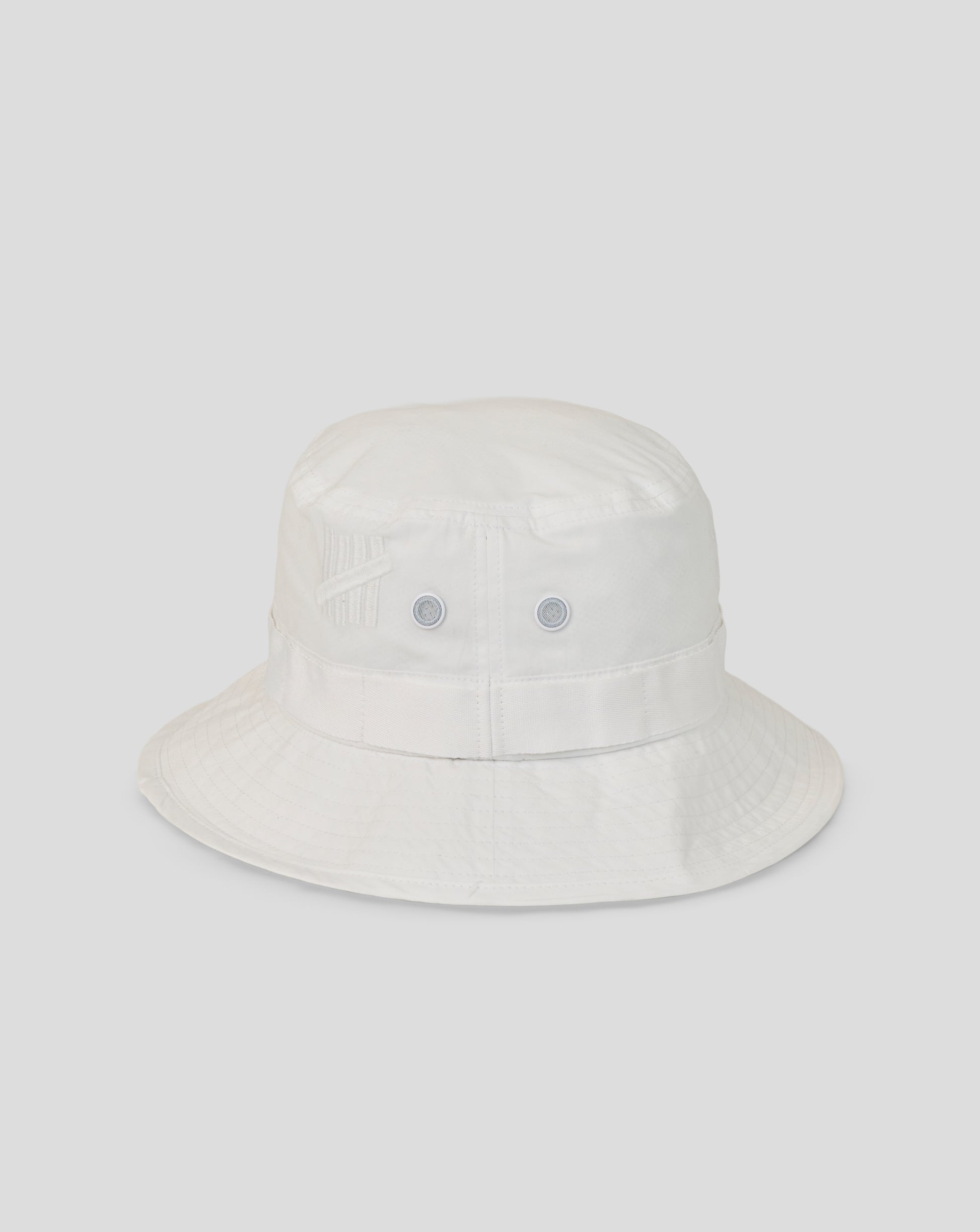 White bucket hat on a light gray background