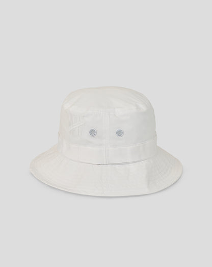 White bucket hat on a light gray background
