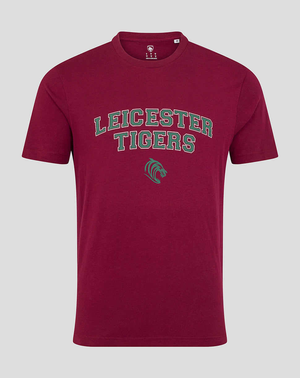 Leicester Tigers Unisex 25/26 Varsity Short Sleeve T-Shirt - Burgundy - Burgundy