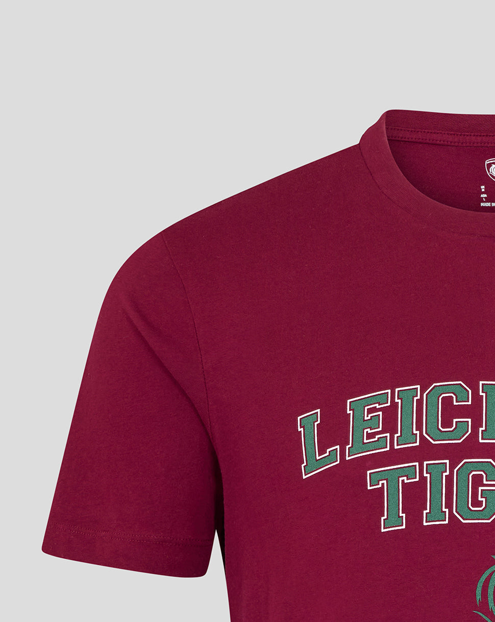 Leicester Tigers Unisex 25/26 Varsity Short Sleeve T-Shirt - Burgundy