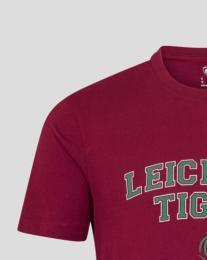 Leicester Tigers Unisex 25/26 Varsity Short Sleeve T-Shirt - Burgundy