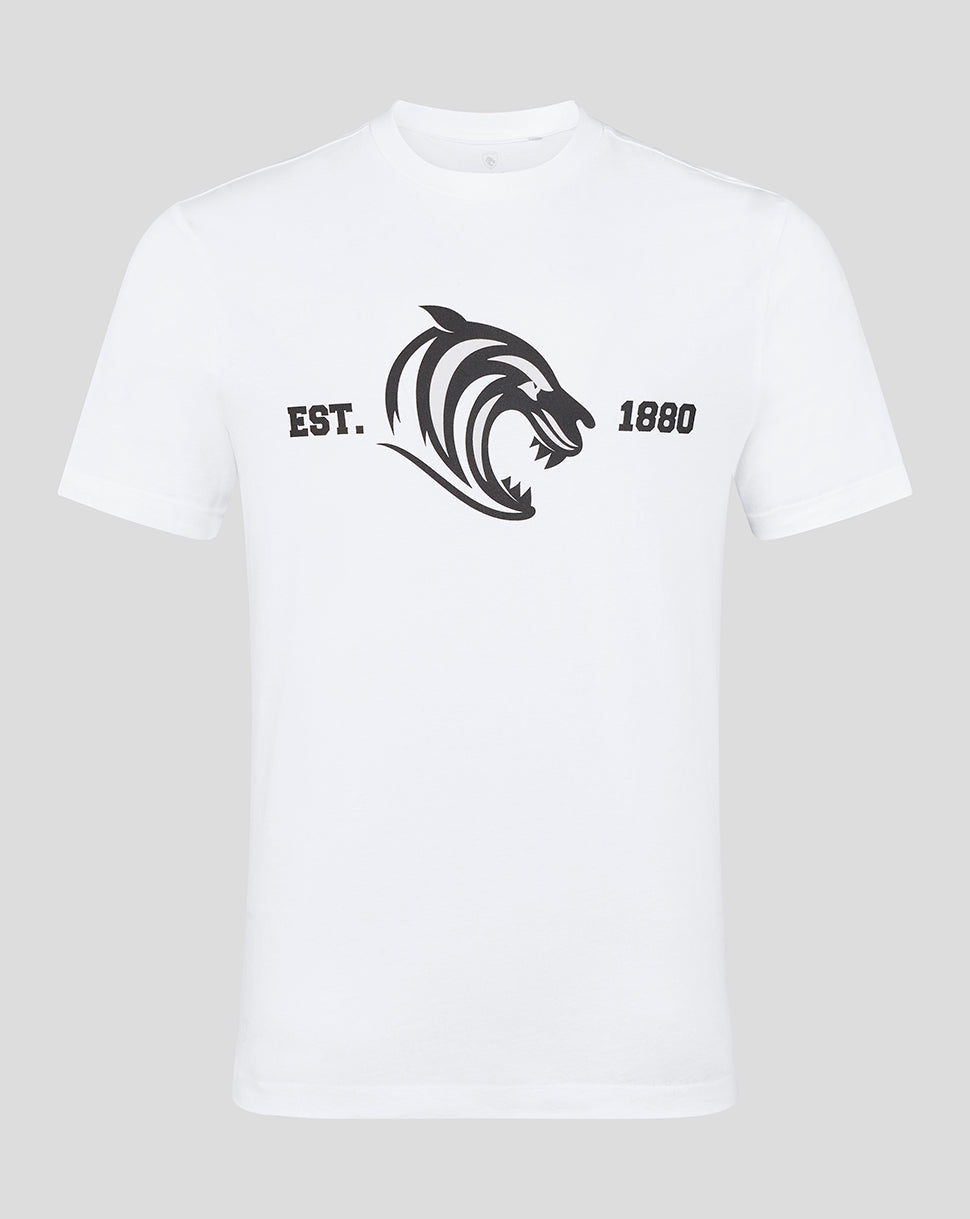 Leicester Tigers Unisex 25/26 Varsity 1880 Short Sleeve T-Shirt - White