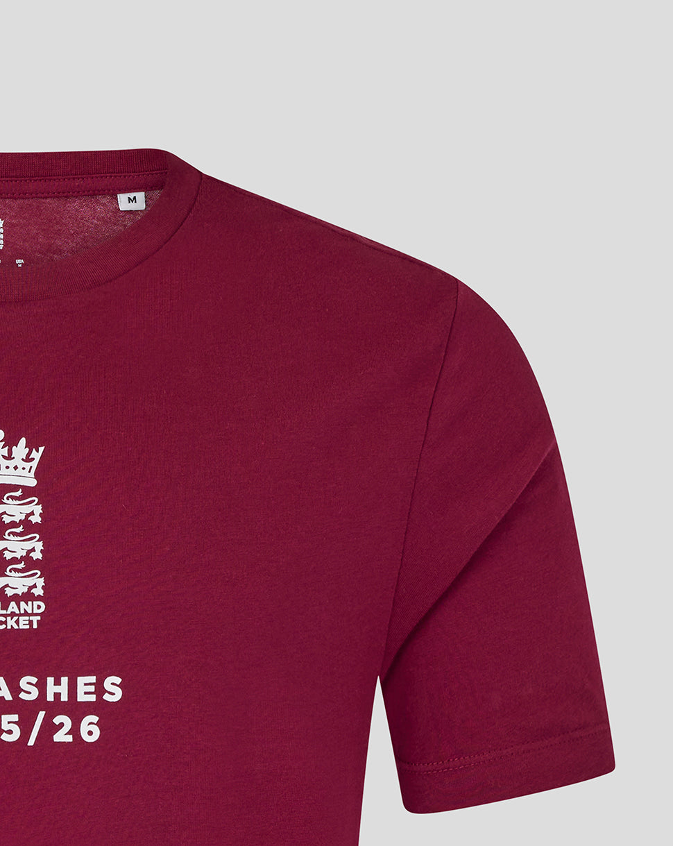 England Cricket Unisex 25/26 Essentials Ashes T-Shirt - Burgundy
