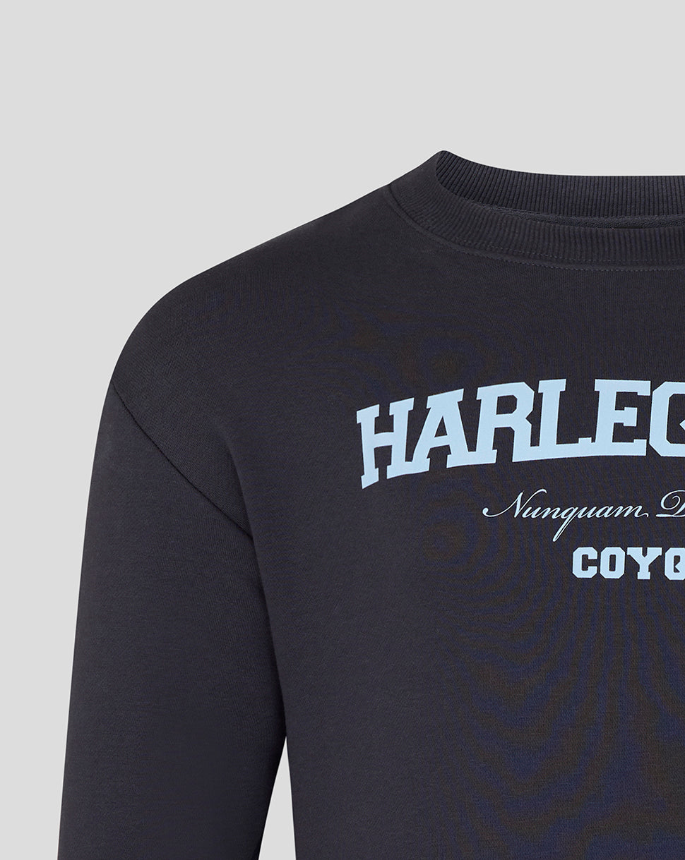 Black sweatshirt with 'Harlequins' text on a light gray background