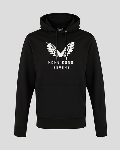Black hoodie with 'Hong Kong Sevens' logo on a light gray background